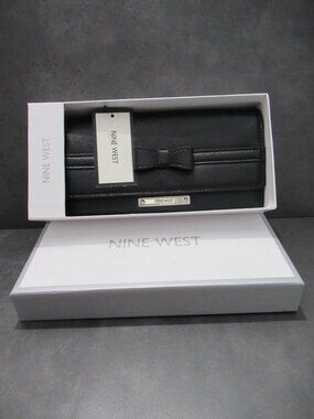 NINE WEST BLACK BOW CLUTCH PURSE ORGANIZER WALLET - NEW WITH TAGS IN GIFT BOX